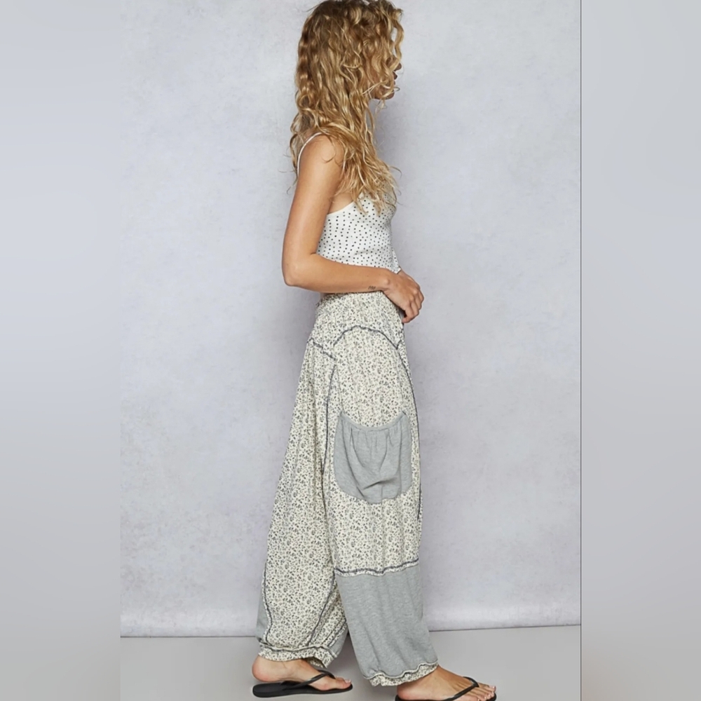POL Cream & Gray Floral Patchwork Joggers - Picture 5 of 5